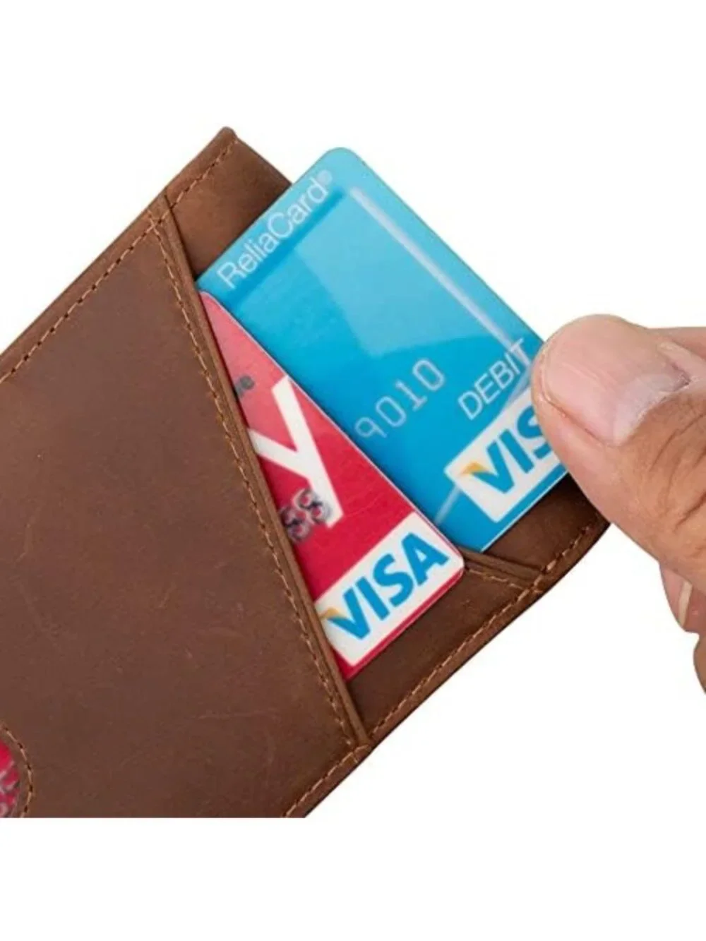 Minimalist RFID Blocking Slim Wallet with Money Clip - Genuine Leather Bifold